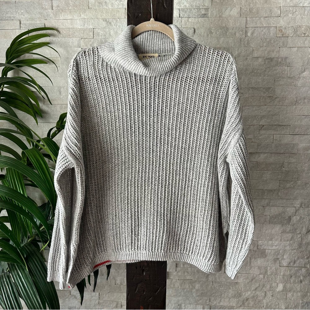 Rag Poets Grey Chunky Knit Turtleneck Oversized Sweater Size M